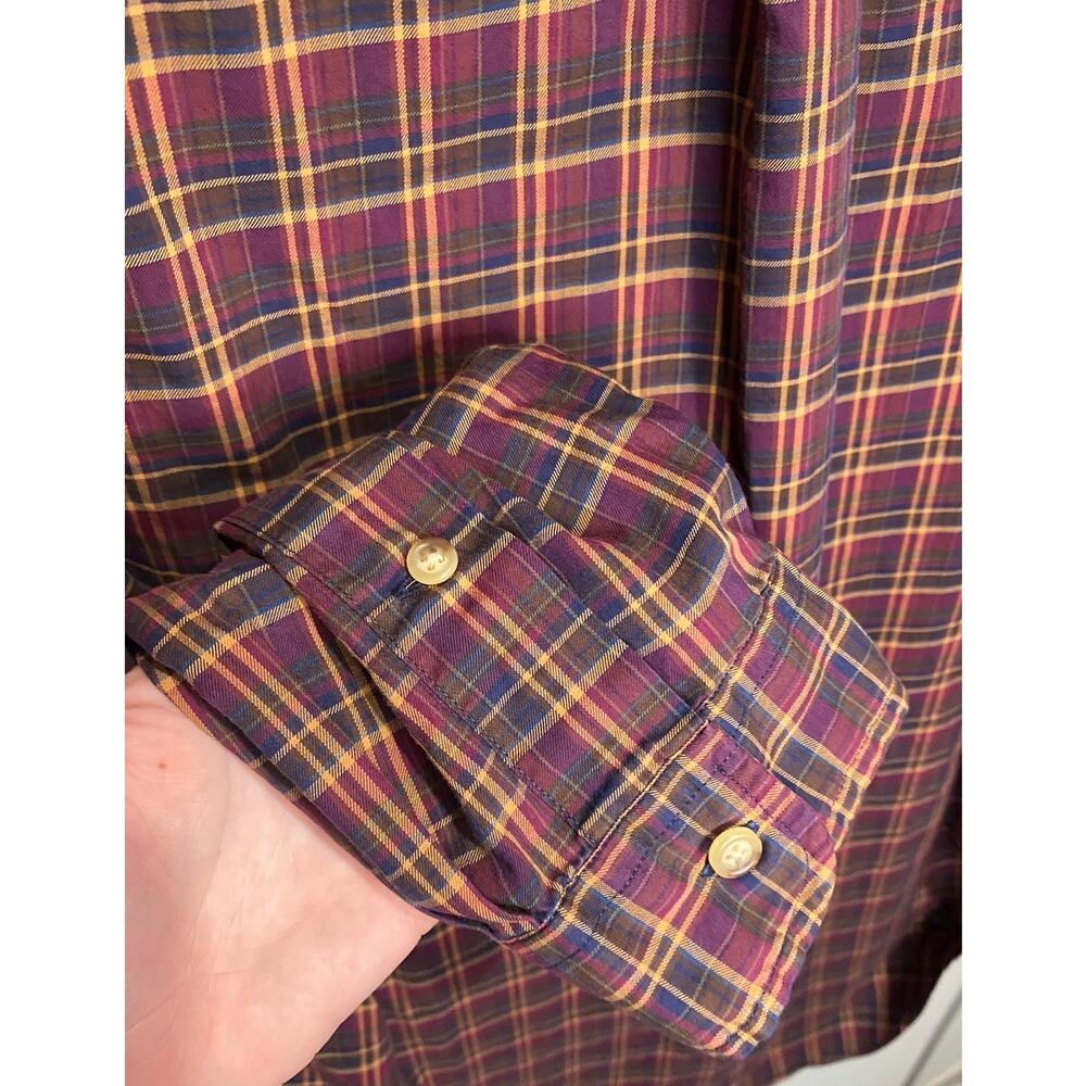 Ralph Lauren LS Button Down Men's L Burgundy Plaid Cotton Classic Preppy GUC - Picture 4 of 9